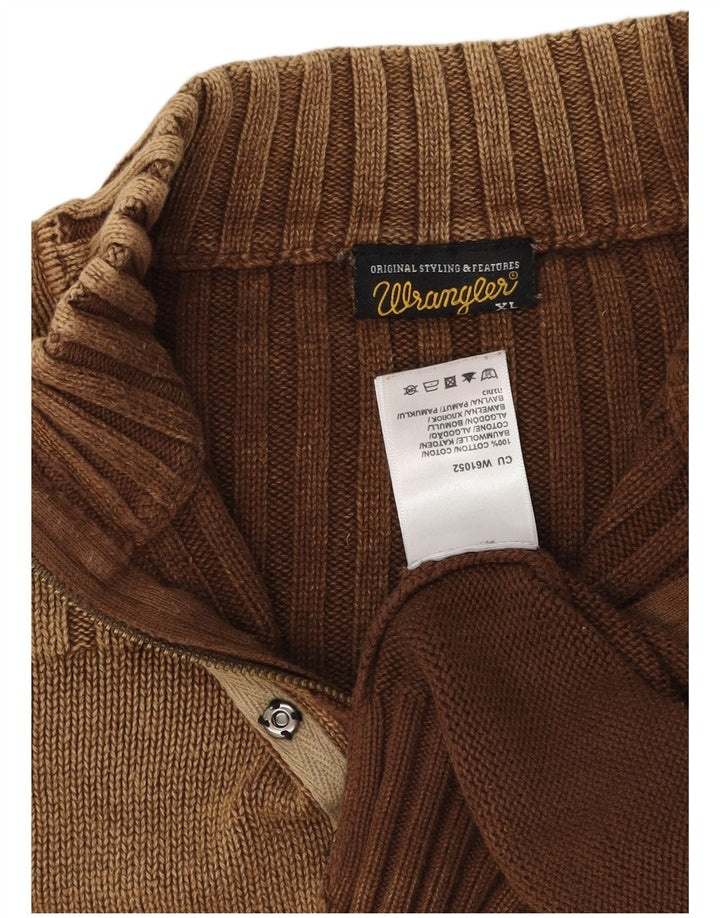 Wrangler Męski sweter z zamkiem błyskawicznym XL, brązowy, bawełniany