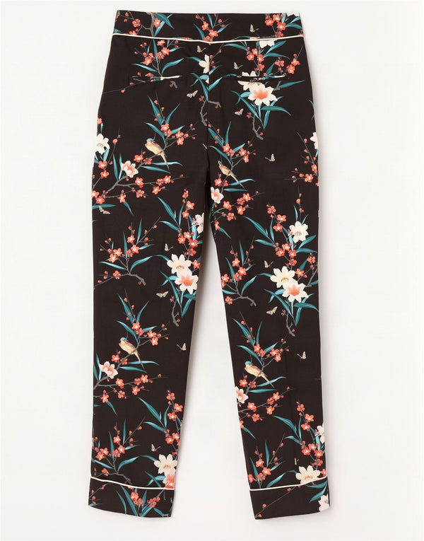 Wąskie, przycięte spodnie damskie Oasis UK 8 Small W28 L26 Czarne w kwiaty