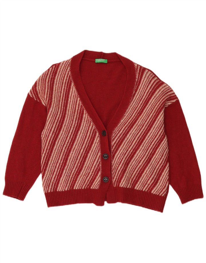 Damski sweter oversize Benetton UK 14, wełniany w średnie czerwone paski