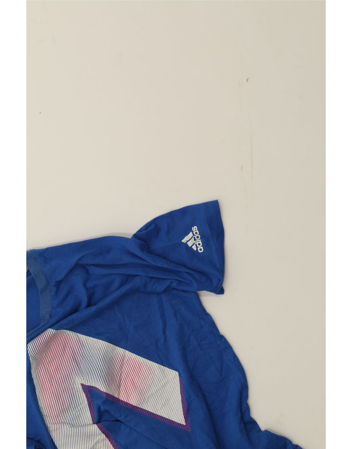 ADIDAS Boys Climalite Graphic T-Shirt Top 13-14 Years Blue Polyester Vintage Adidas and Second-Hand Adidas from Messina Hembry 