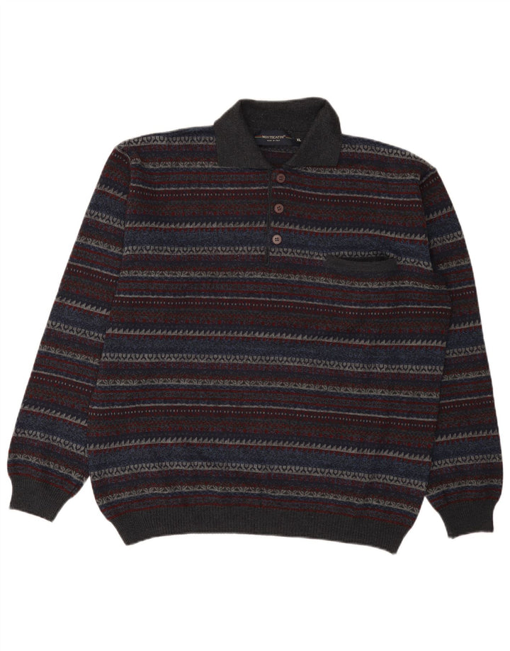 Męski sweter polo Montecatini XL w wielobarwne paski, wełniany