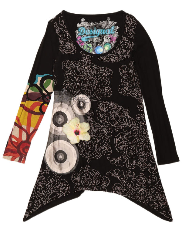 Desigual damska graficzna asymetryczna sukienka-tunika UK 14, duża czarna w kwiaty