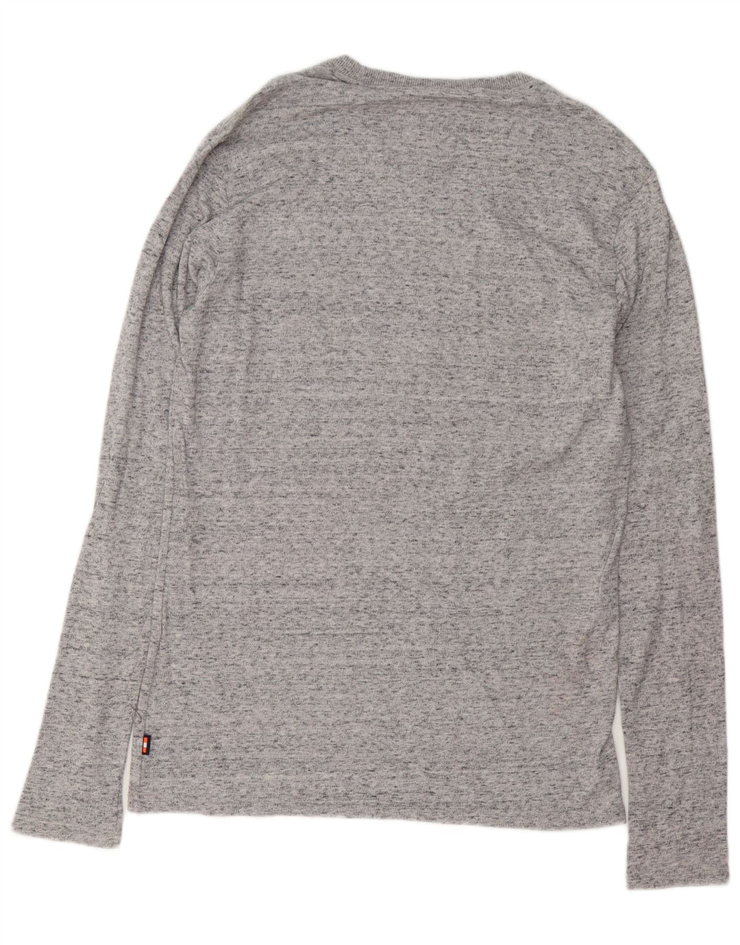 SUPERDRY Męski top graficzny z długim rękawem, duży, szary, z bawełny w cętki