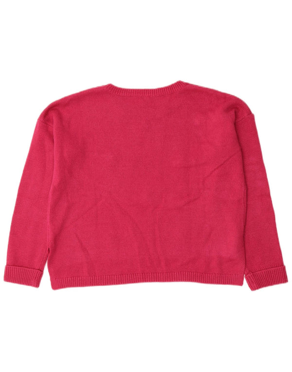 Sweter dziewczęcy Benetton z dekoltem w łódkę 11-12 lat 2XL, różowy akryl