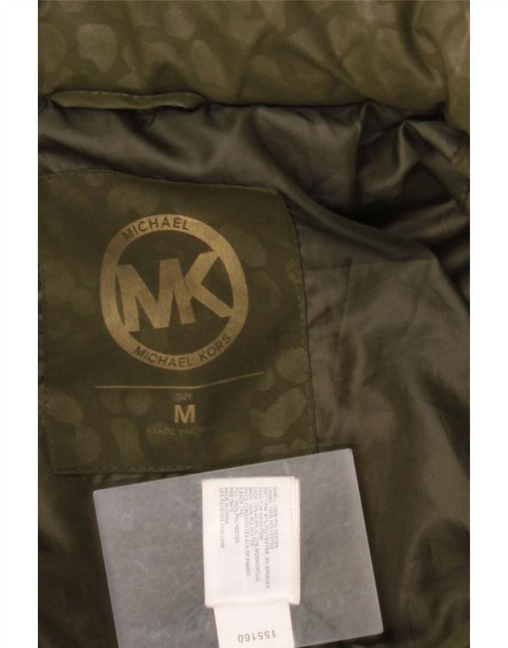 MICHAEL KORS Damski ocieplany płaszcz z kapturem UK 14, średni khaki, nadruk zwierzęcy