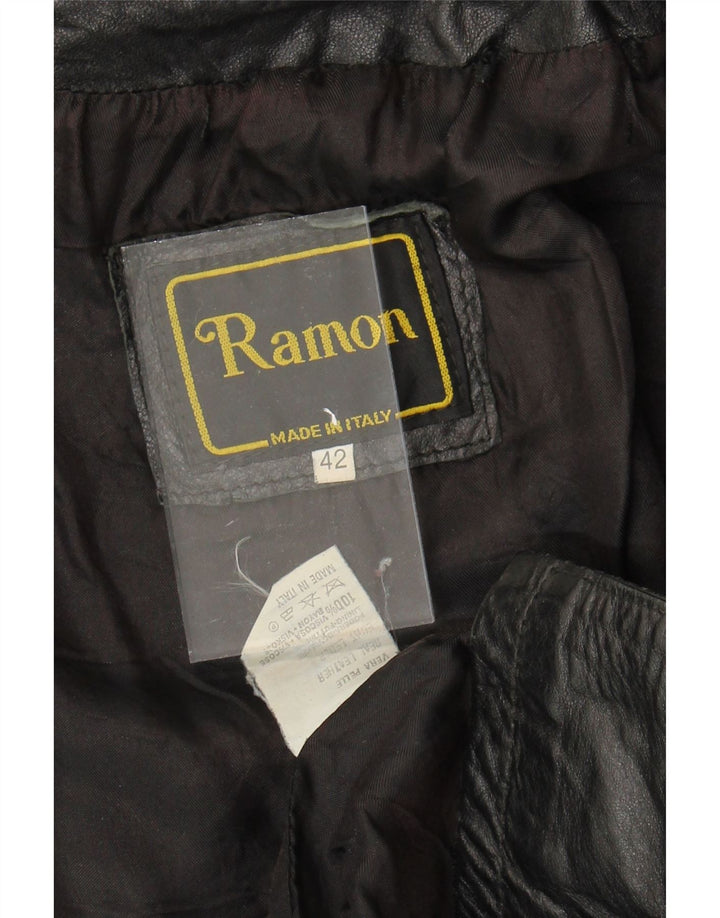 VINTAGE Womens Leather Jacket IT 42 Medium Black Leather Vintage Vintage and Second-Hand Vintage from Messina Hembry 