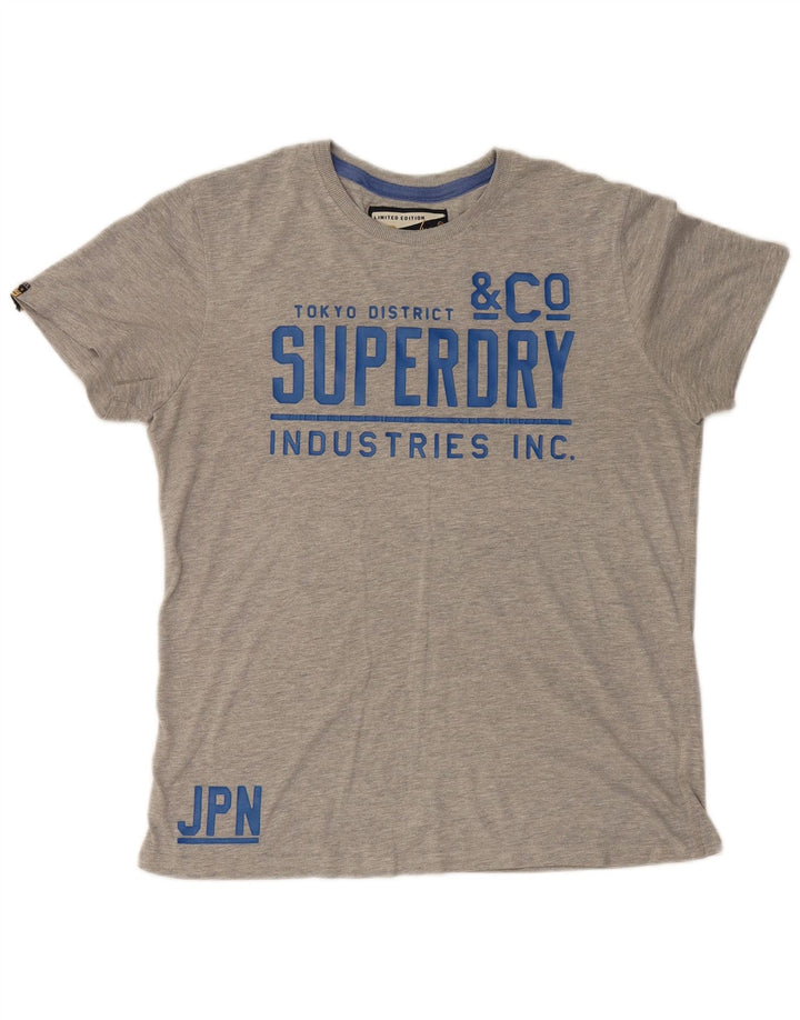Męski T-shirt Superdry z grafiką, rozmiar XL, szara bawełna