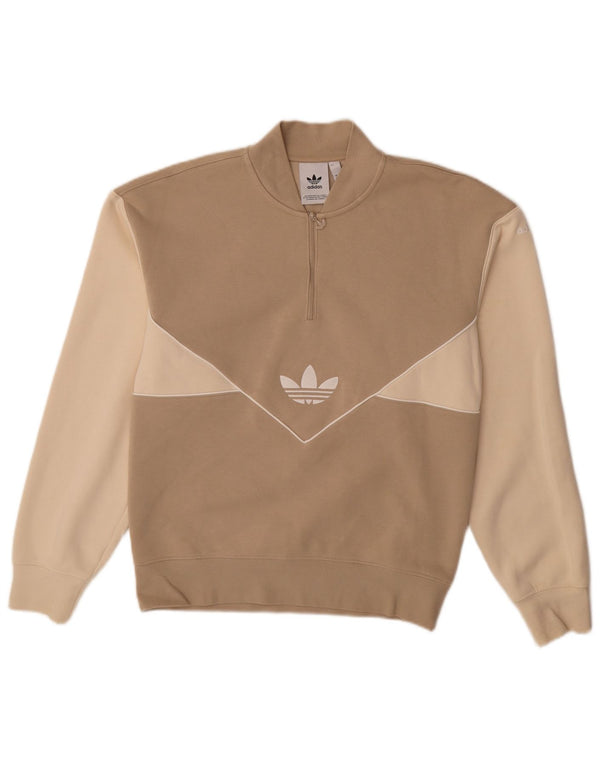 Męska bluza ADIDAS z grafiką i zamkiem błyskawicznym, sweter XS, beżowa, bawełniana w bloki kolorów