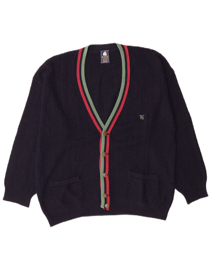 Męski sweter rozpinany White Stuff Średni granatowy wełniany wzór w paski