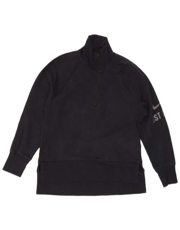 Nike Womens Dri Fit Graphic Zip Neck Sweatshirt Jumper UK 6 XS Black Cotton
