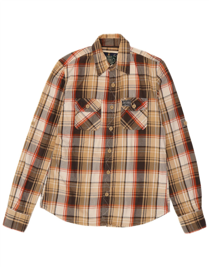 SUPERDRY Męska koszula flanelowa, duża, bawełniana w brązową kratę