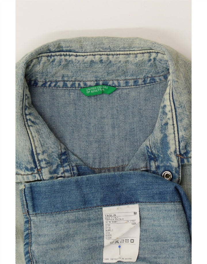 Męska koszula dżinsowa BENETTON Acid Wash, średnia niebieska, bawełniana