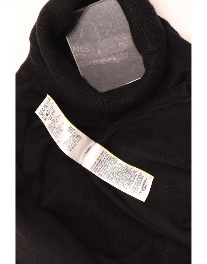 Marks & Spencer Męski sweter z golfem, średni czarny, bawełniany