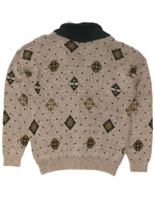 Sweter męski w stylu vintage, duży, szary, geometryczny, wełniany