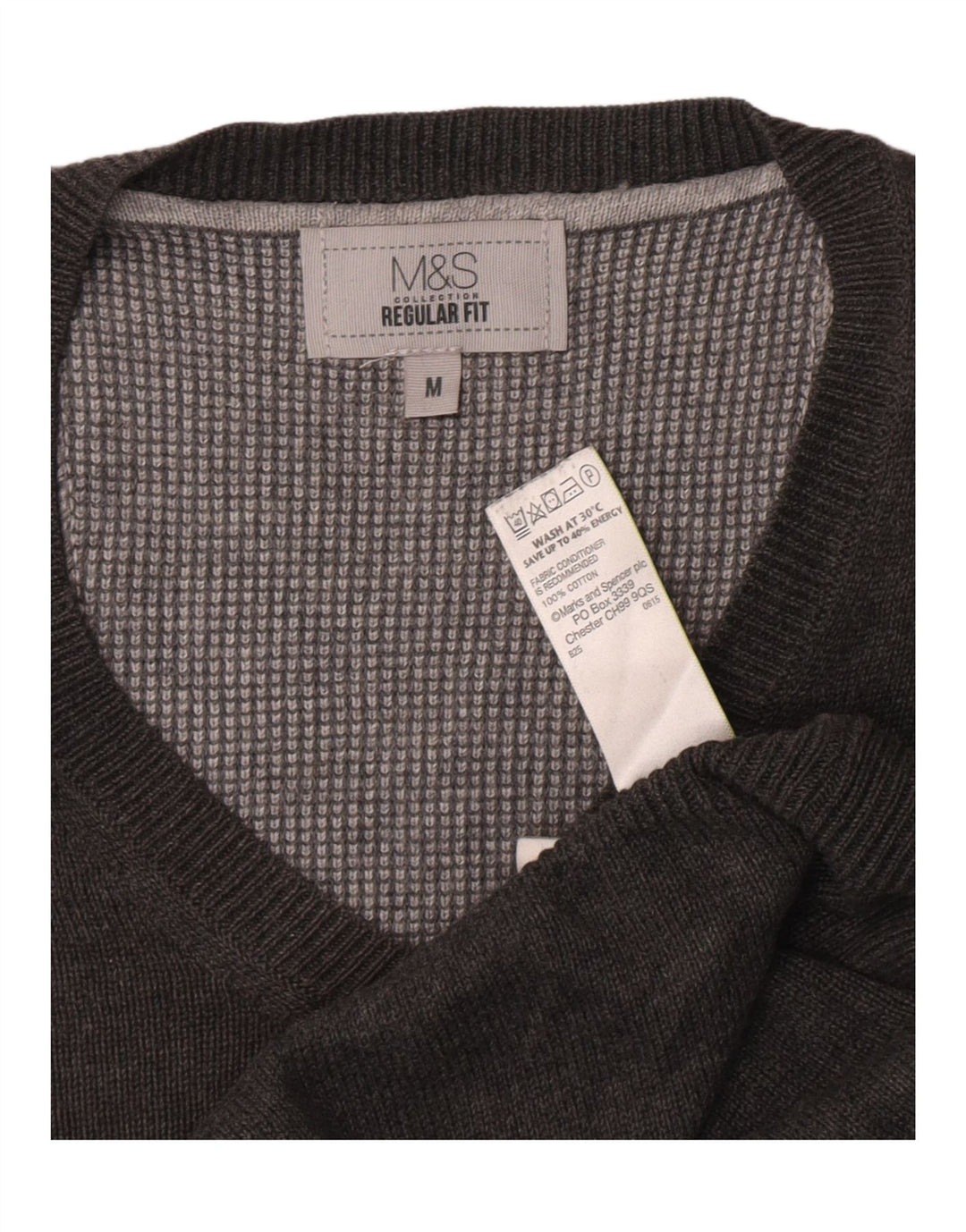 Męski sweter Marks & Spencer o regularnym kroju z dekoltem w kształcie litery V, średnioszary, nakrapiany