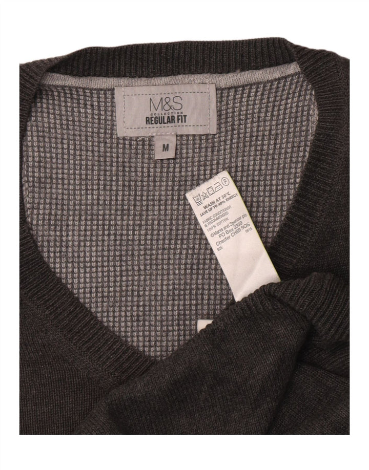Męski sweter Marks & Spencer o regularnym kroju z dekoltem w kształcie litery V, średnioszary, nakrapiany