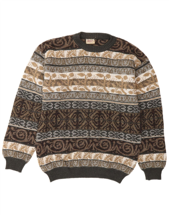 Męski sweter z okrągłym dekoltem w stylu VINTAGE, średnio wielobarwny, wełniany Fair Isle