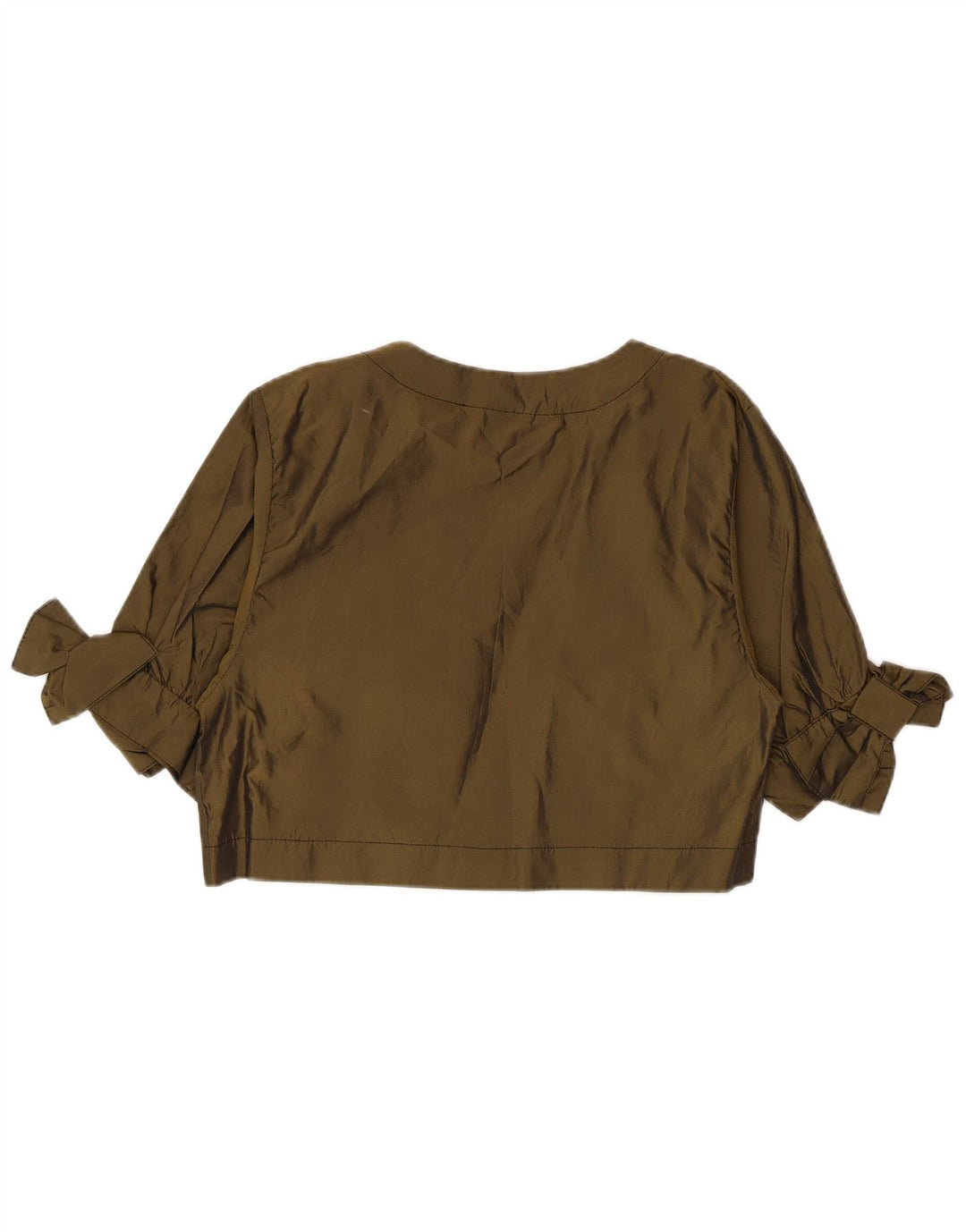 Vintage damski top bolerkowy z rękawem 1/2, UK 14, średni khaki, poliester