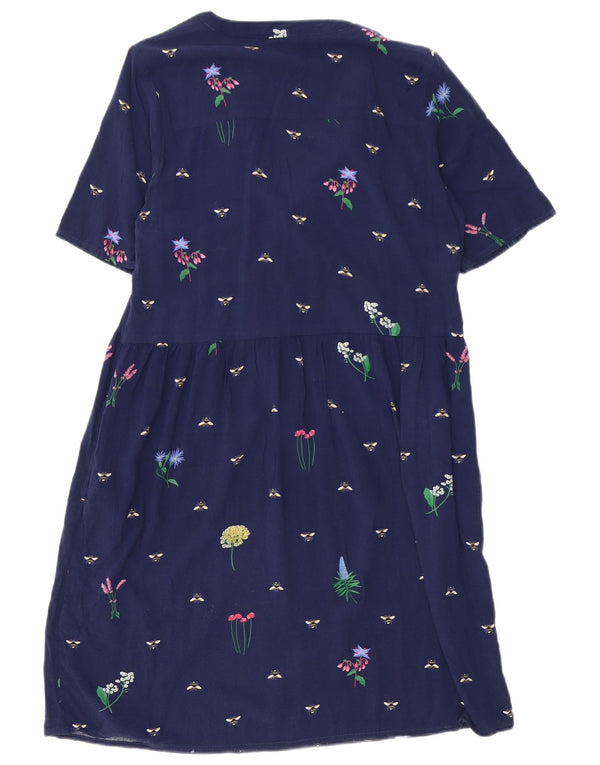 Joules Womens A-Line Dress UK 14 Medium Navy Blue Floral Viscose