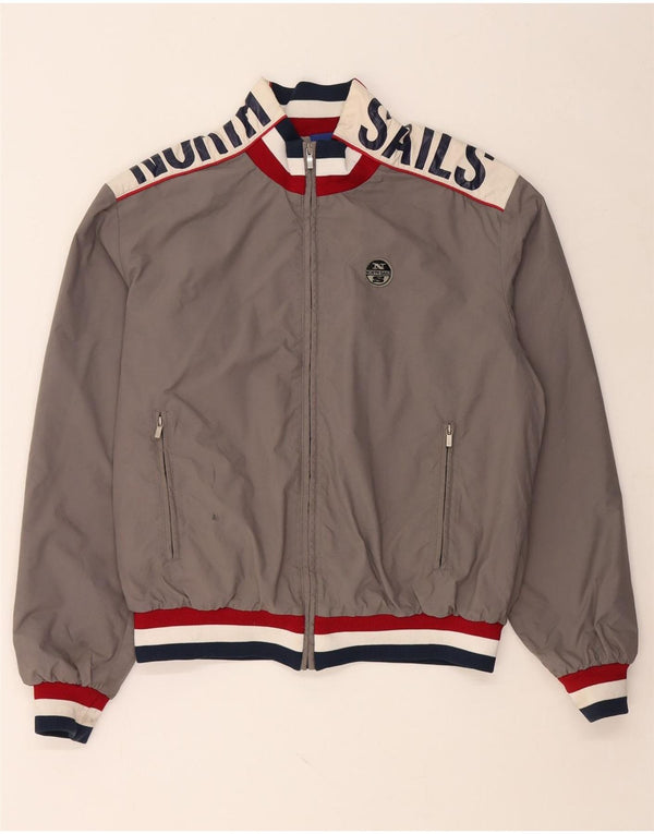 Męska kurtka bomber z grafiką NORTH SAILS UK 42 XL Szary poliamid z blokami kolorów