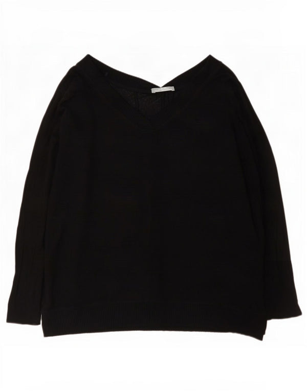 Damski sweter oversize z dekoltem w kształcie litery V, Zara UK 14, średni czarny wiskoza