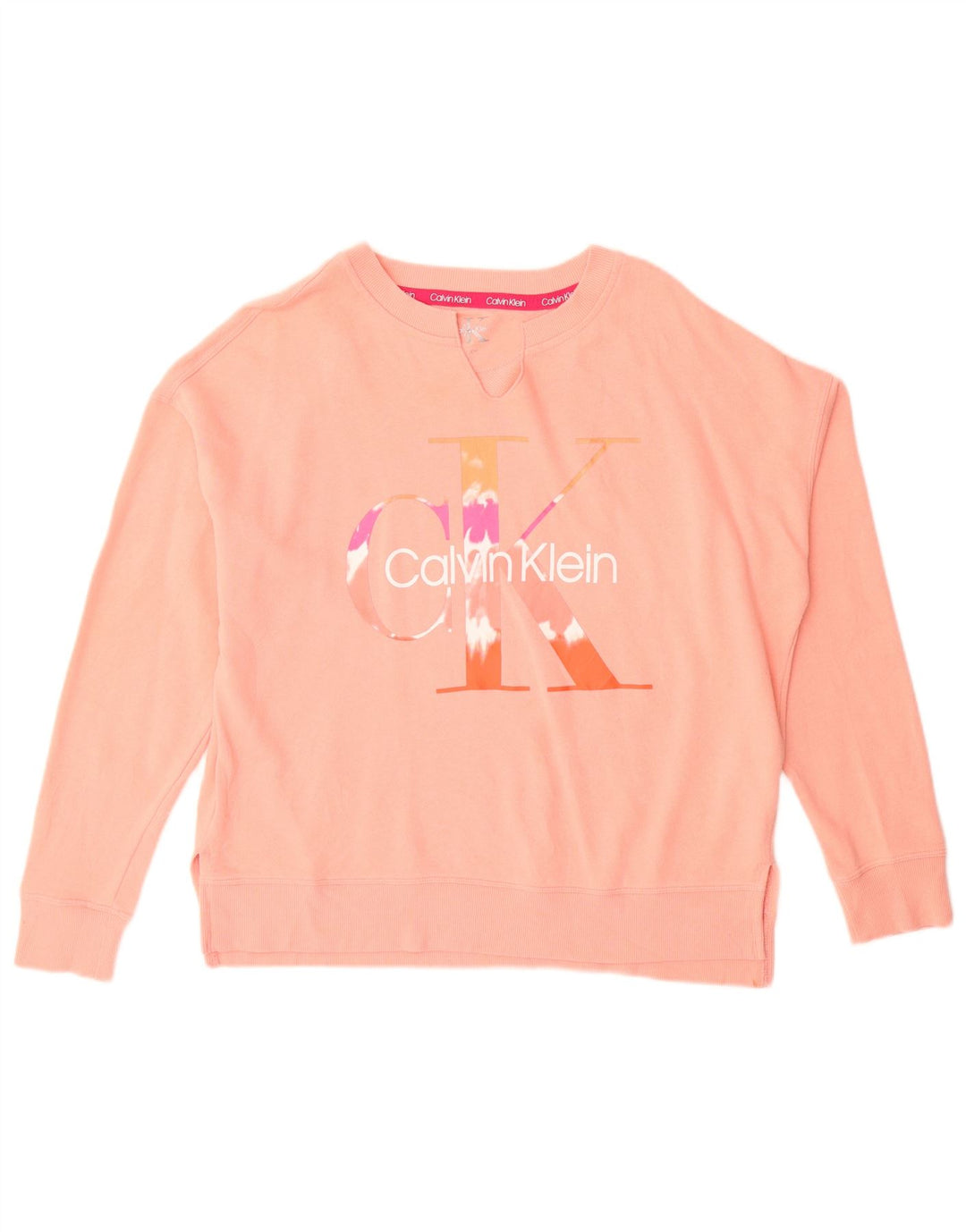 CALVIN KLEIN Womens Oversized Graphic Sweatshirt Jumper UK 10 Small Pink