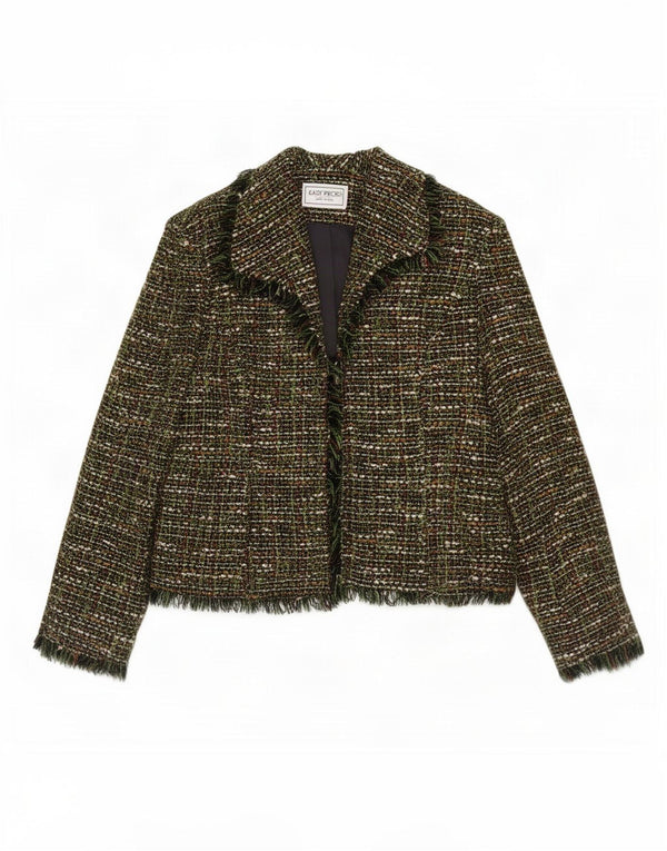Vintage damska marynarka Petite Open Blazer US 14 XL z zielonym, nakrapianym akrylem