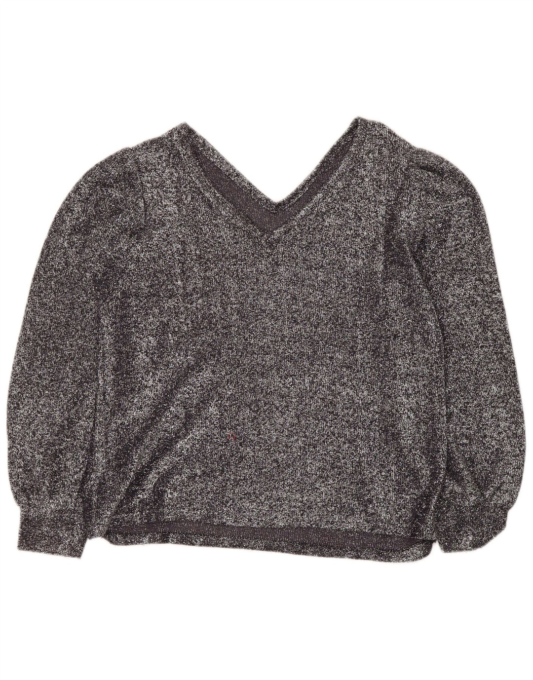 Top damski w stylu vintage z długim rękawem, UK 12, średni, srebrny, nakrapiany