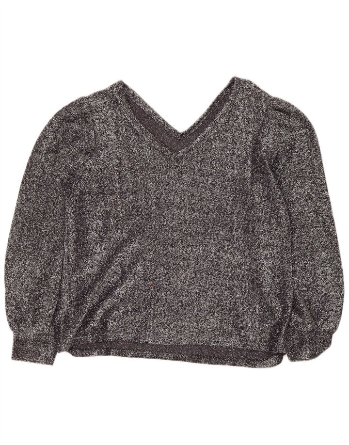 Top damski w stylu vintage z długim rękawem, UK 12, średni, srebrny, nakrapiany