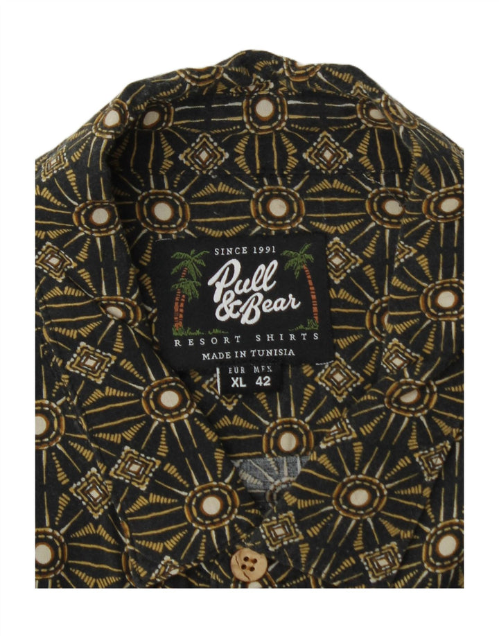 Męska koszula z krótkim rękawem Pull & Bear, XL, khaki, w geometryczne wzory