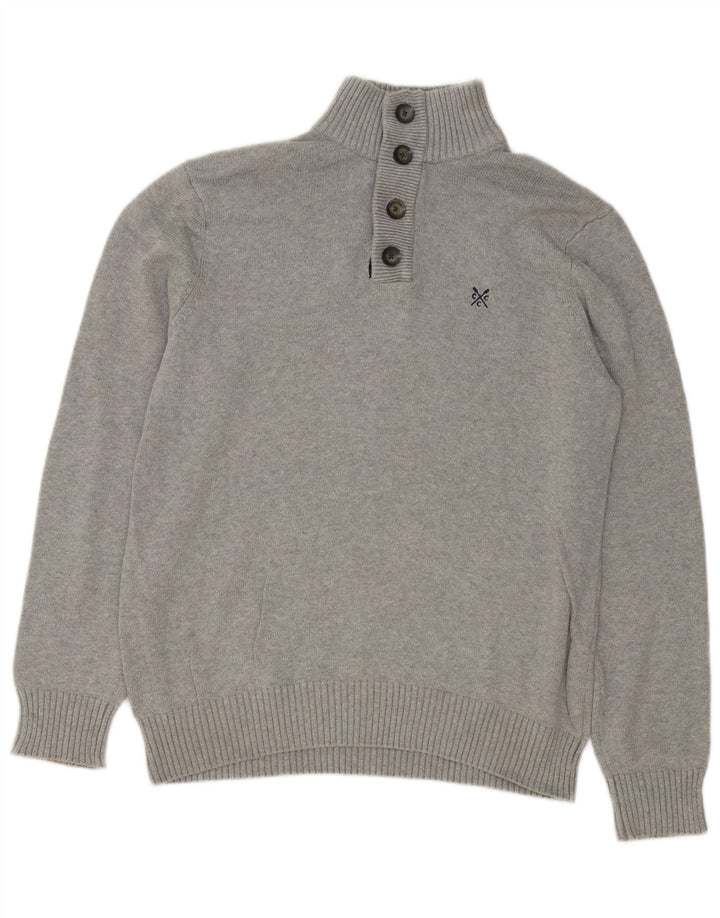 Crew Clothing Męski sweter zapinany na guziki, duży, szary, bawełniany