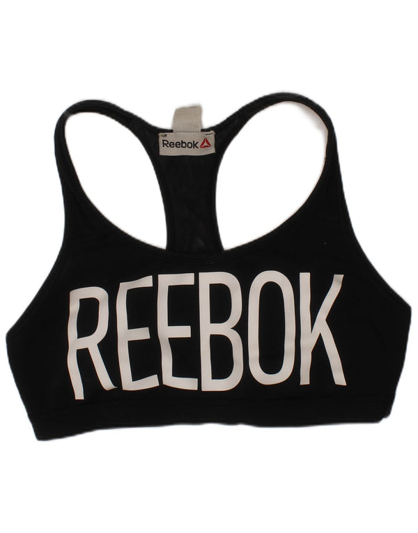 Damski top sportowy z grafiką Reebok UK 12/14 Średni czarny poliester sportowy