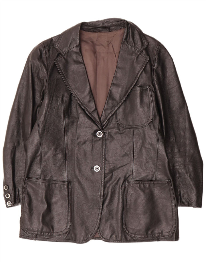 Vintage damska marynarka skórzana zapinana na 2 guziki UK 14, duża czarna