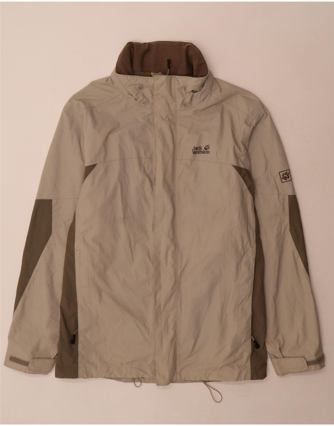 Męska kurtka przeciwdeszczowa Jack Wolfskin UK 44/46 XL Beżowy poliamid z blokami kolorów
