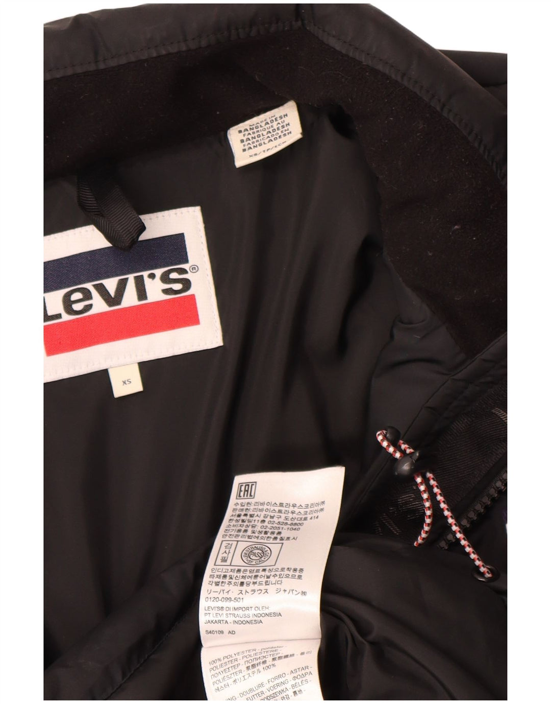 Damska wyściełana kurtka Levi's o luźnym kroju UK 6 XS, czarny poliester