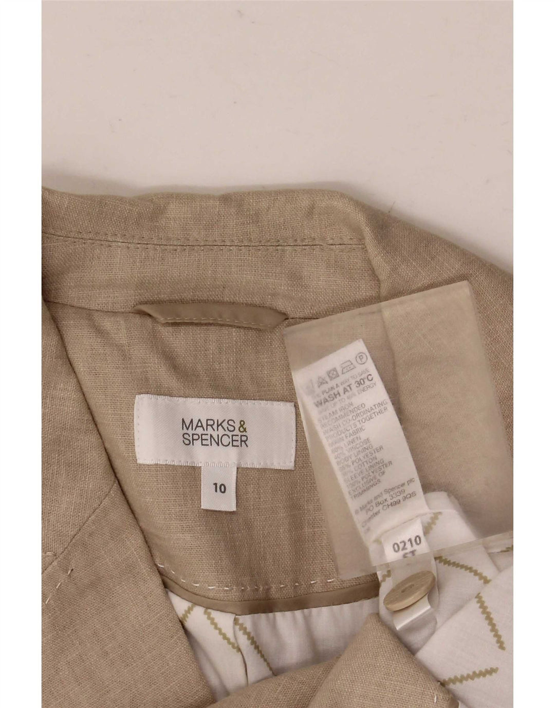 Marks & Spencer Damska marynarka zapinana na 5 guzików, UK 10, mała, beżowa, lniana