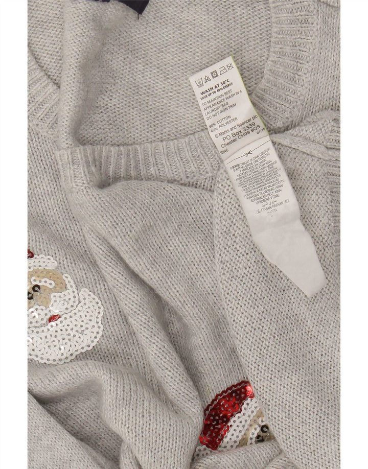Marks & Spencer Damski sweter z okrągłym dekoltem, UK 14, średni szary, świąteczny