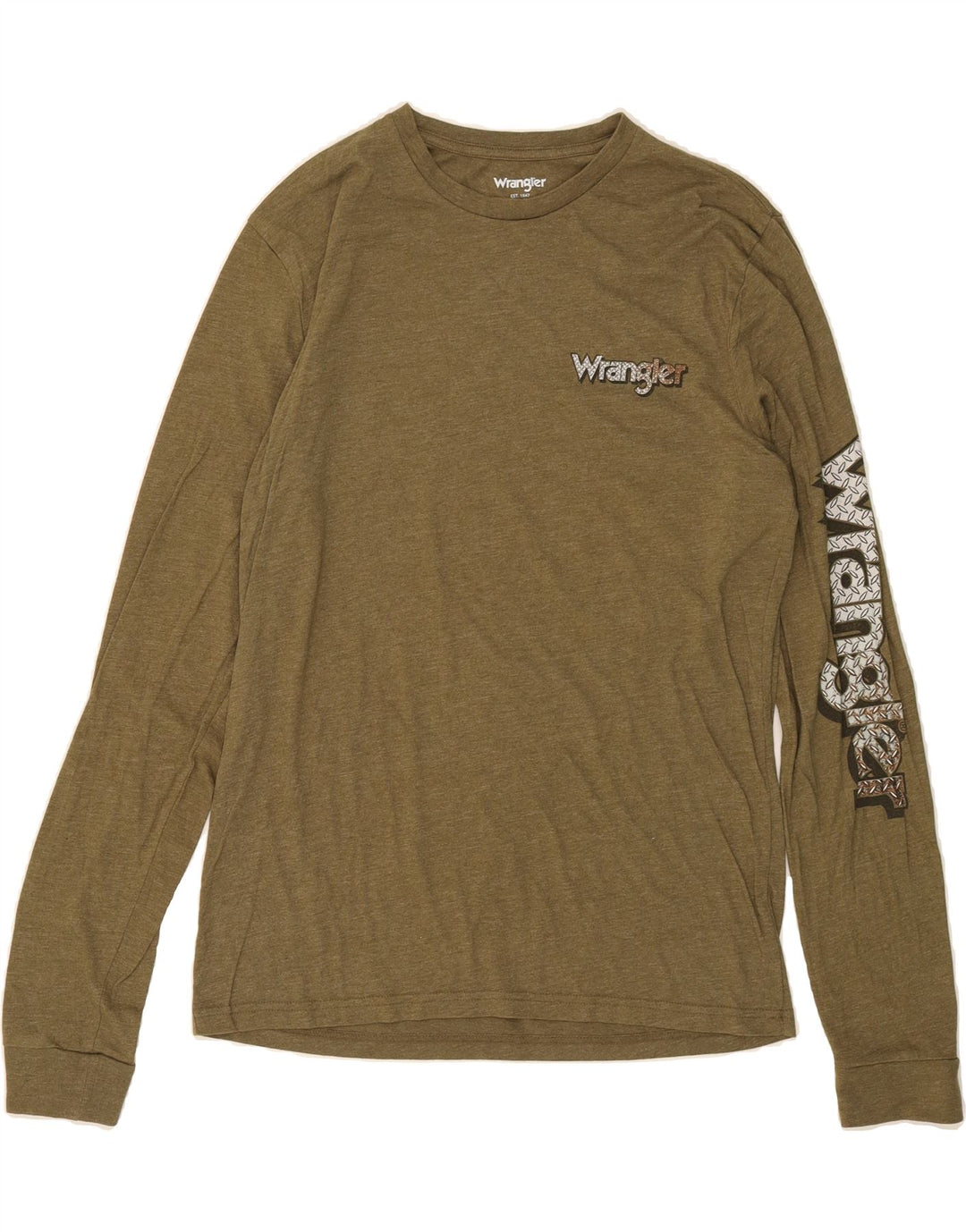 WRANGLER Mens Graphic Top Long Sleeve Medium Khaki Vintage Wrangler and Second-Hand Wrangler from Messina Hembry 