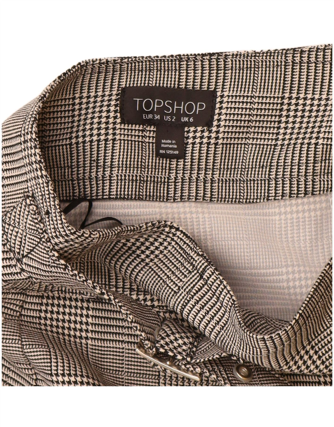 Damska spódniczka mini Topshop UK 6 XS W24 Szara, poliestrowa kratka