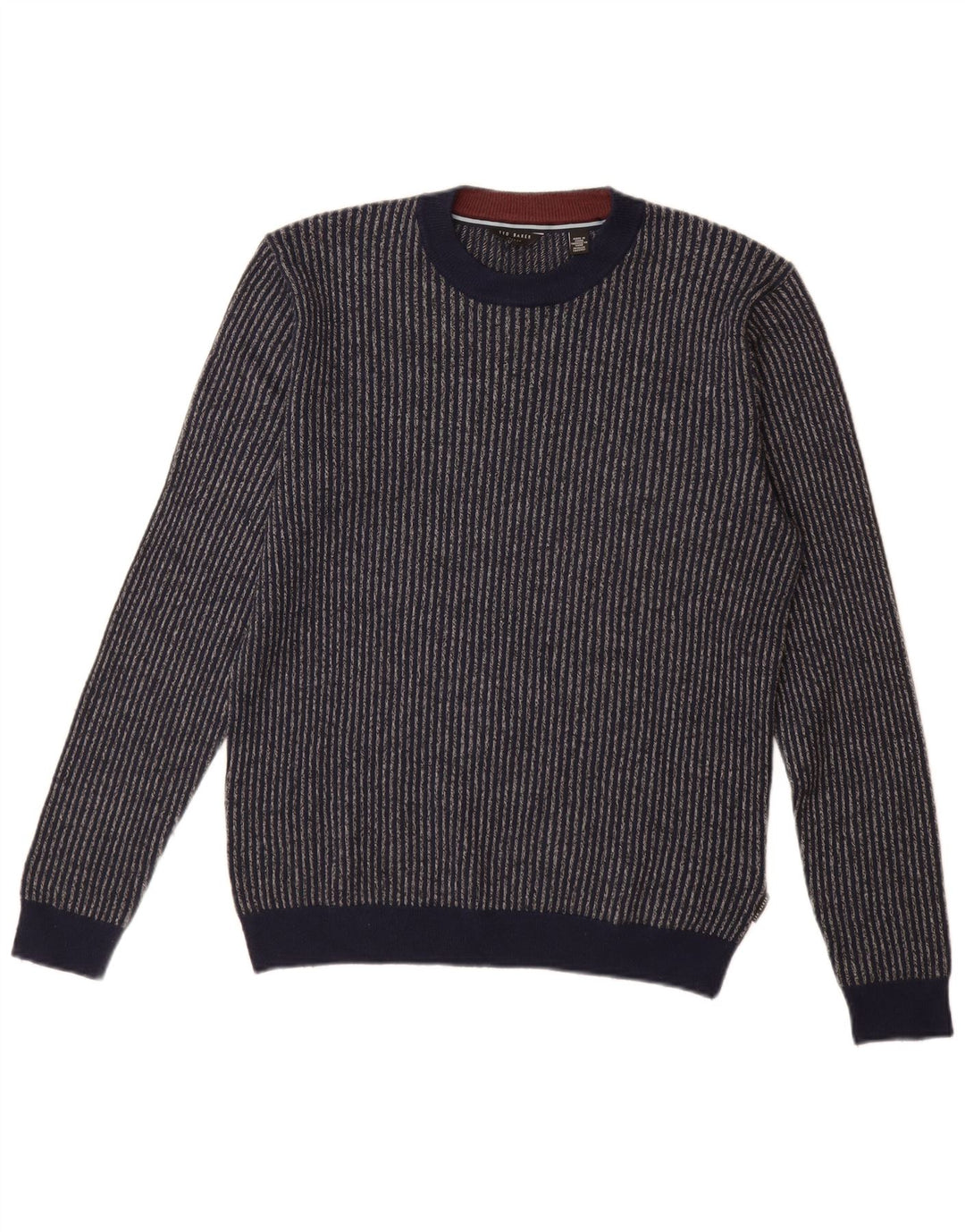 Męski sweter Ted Baker z okrągłym dekoltem, rozmiar 2, w małe granatowe paski