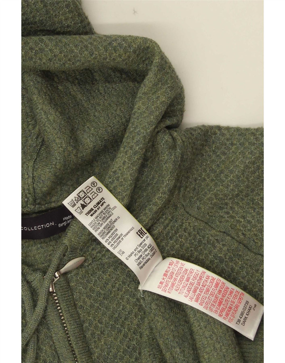 Marks & Spencer Damski sweter rozpinany z kapturem, UK 14, średni zielony poliester