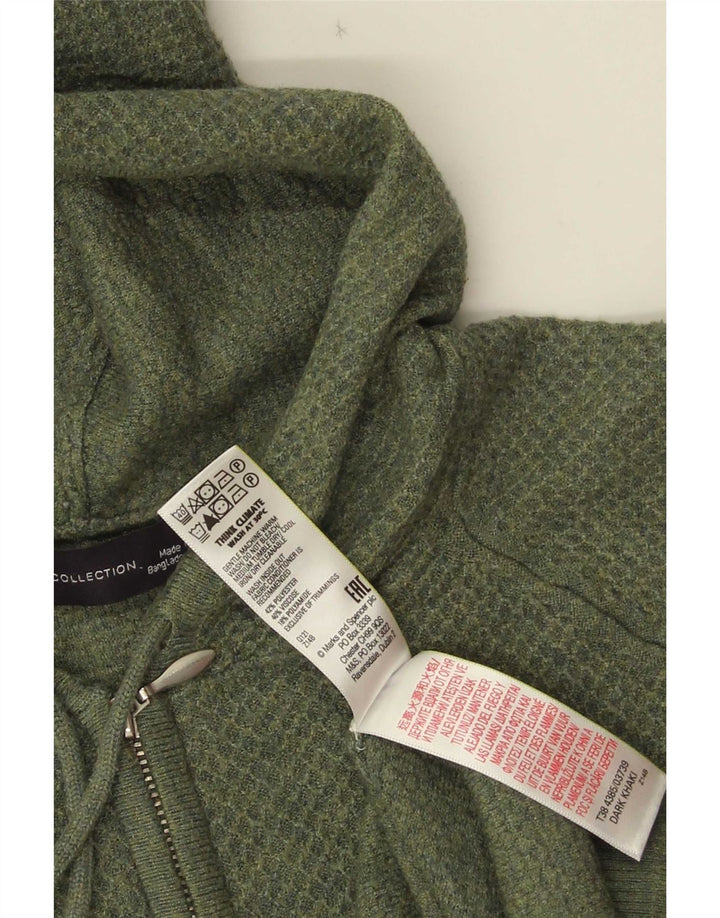 Marks & Spencer Damski sweter rozpinany z kapturem, UK 14, średni zielony poliester