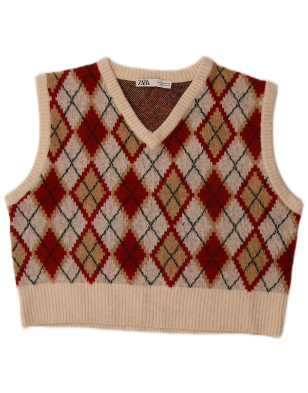 Damski podkoszulek Zara Crop Vest UK 14 Średni wielokolorowy Argyle/Diament