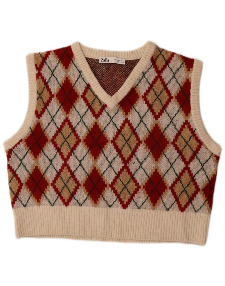 Damski podkoszulek Zara Crop Vest UK 14 Średni wielokolorowy Argyle/Diament