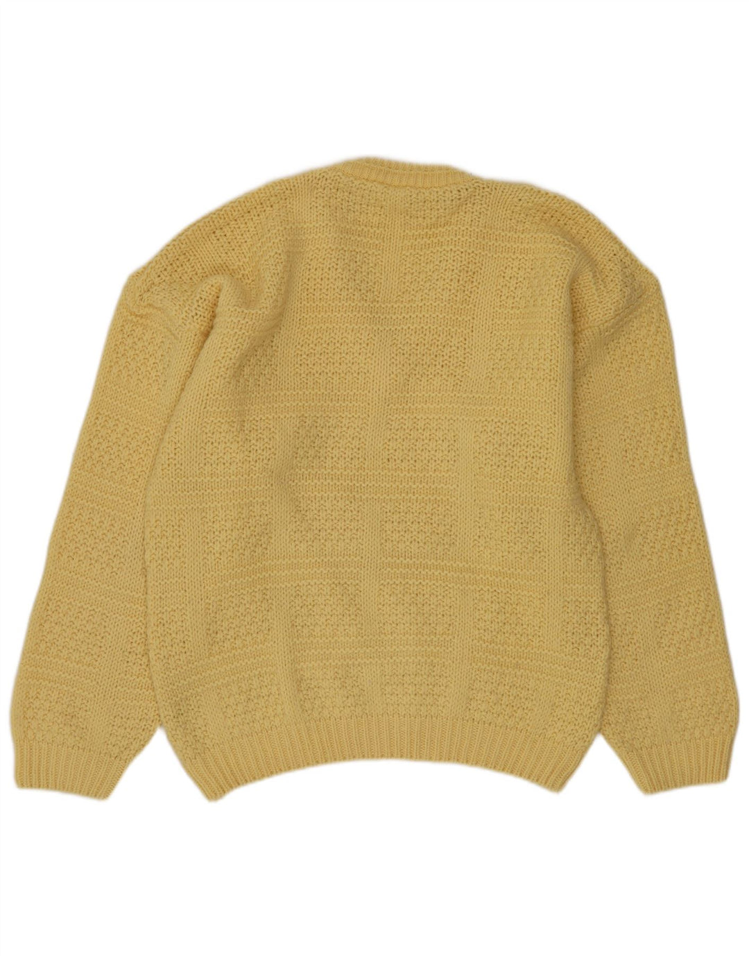 Sweter męski w stylu vintage z dekoltem w szpic, średniej żółtej wełny
