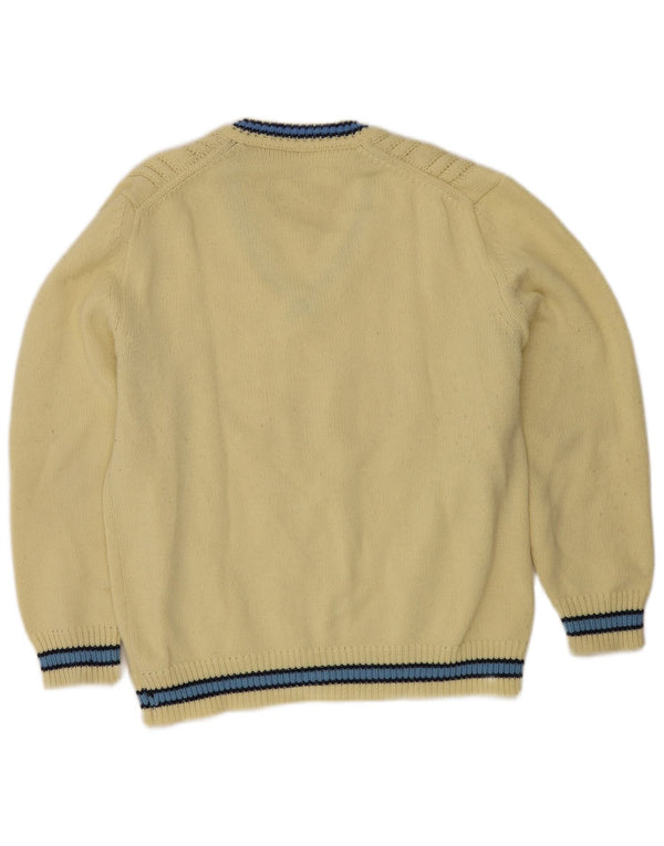 Vintage męski sweter z dekoltem w kształcie litery V, duży, akrylowy, w żółte paski