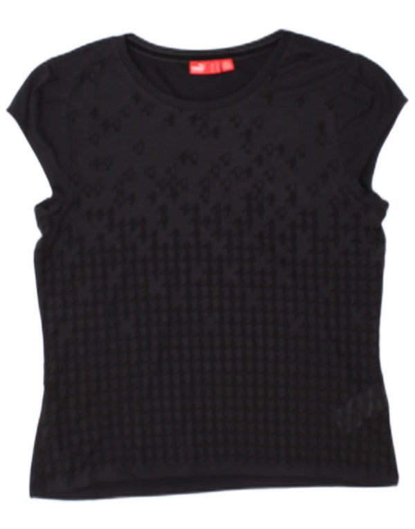 Puma Womens See Through Top UK 12 Medium  Navy Blue Geometric Viscose
