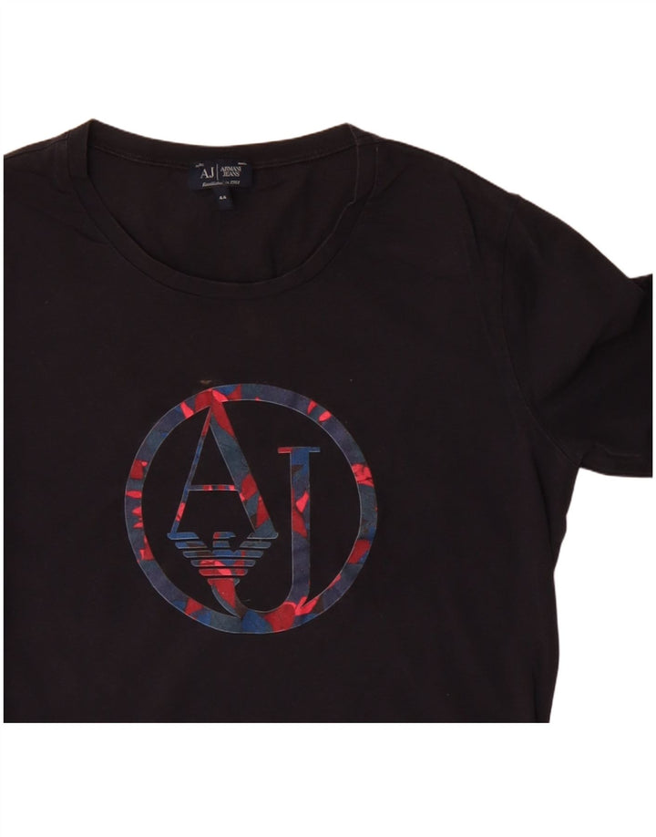 Damski top z grafiką Armani Jeans z długim rękawem IT 44, średni czarny, bawełniany