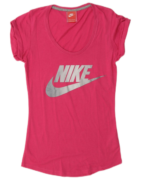 Damska koszulka oversize z grafiką Nike, UK 6 XS, różowa, poliestrowa