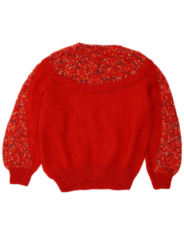 Sweter damski w stylu vintage z okrągłym dekoltem UK 14, duży, czerwony nakrapiany